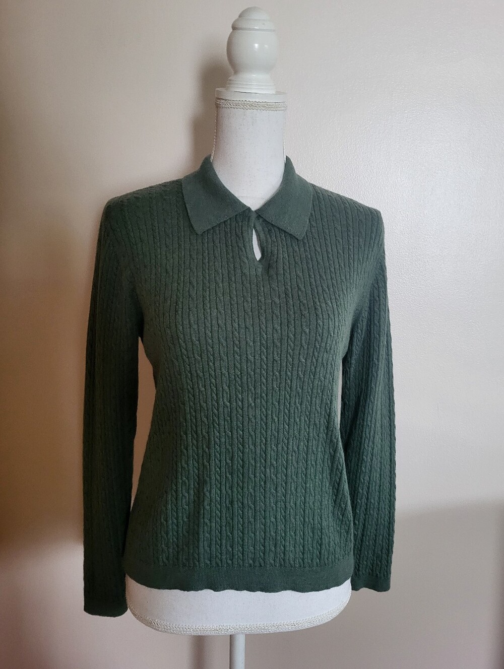 Vintage Pendleton Collared Cableknit Merino Sweater Green Size XL 90s